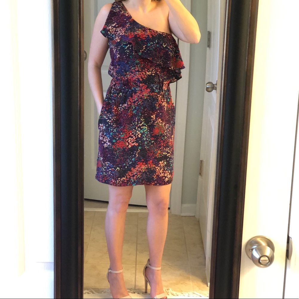 Myne Ashley Ann Silk Floral One Shoulder Dress